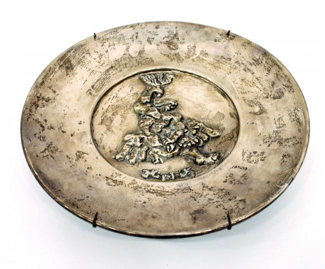 Jacques Lipchitz Plaque: Designer & Manufacturer: Jacques Lipchitz Markings: various markings Country of Origin & Materials: New York, France; silver plated Additional Information & Circa: Plaque "The Struggle" by Jacques Lip