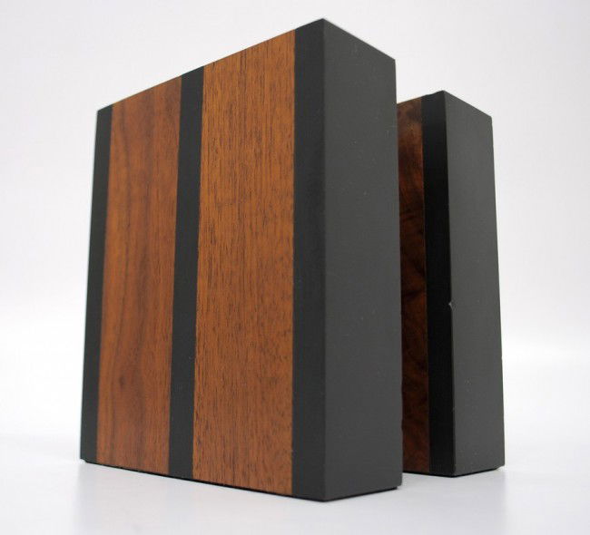 Paul Evans & Phillip Lloyd Powell Bookends: Designer & Manufacturer: Paul Evans & Phillip Lloyd Powell Markings: none Country of Origin & Materials: USA; walnut, slate Additional Information & Circa: Fine pair of bookends of alternating oiled w