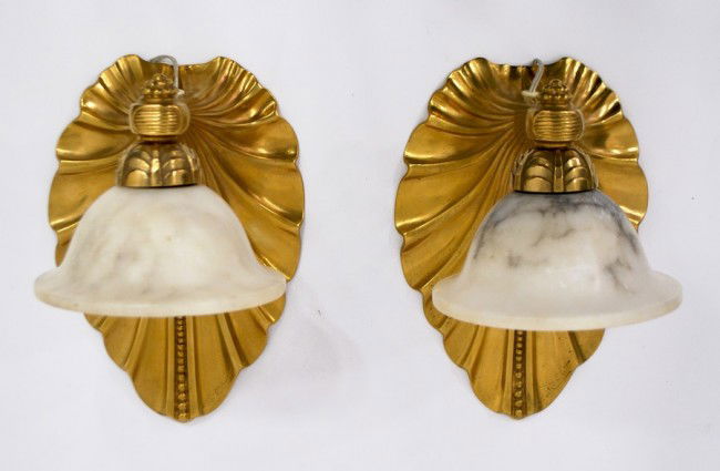 Albert Cheuret Pair of Sconces: Designer & Manufacturer: Albert Cheuret Markings: impressed mark Country of Origin & Materials: France; alabaster, metal Additional Information & Circa: Fine & rare pair of sconces by Albert Cheuret;