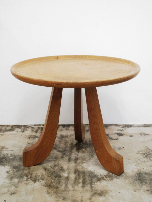 Paolo Buffa Table: Designer & Manufacturer: Paolo Buffa Markings: none Country of Origin & Materials: Italy; oak Additional Information & Circa: Modernist three legged table by Paolo Buffa; Circa 1950 Dimensions: 17.5"