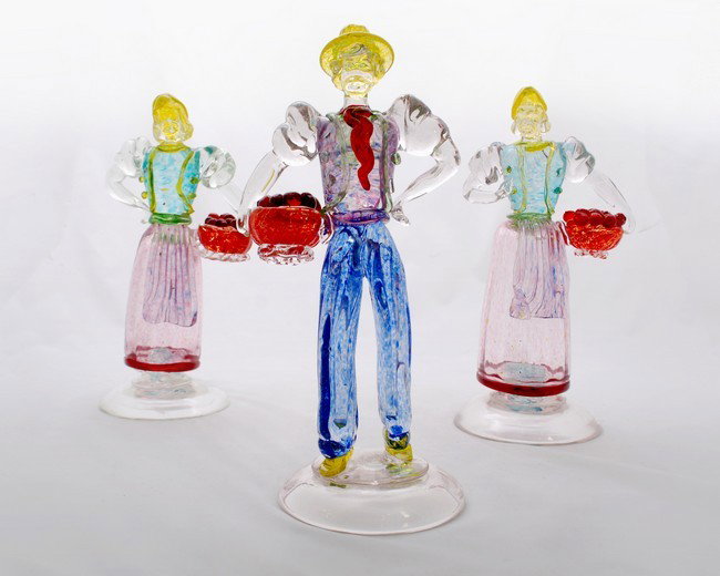 Rare Murano Set of 3 Figurines by Barovier & Toso: Designer & Manufacturer: Barovier & Toso Markings: none Country of Origin & Materials: Italy; glass Additional Information & Circa: Fine & rare finely detailed set of 3 figurines by Barovier & Toso; C
