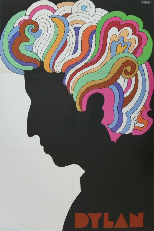 Milton Glaser Poster, Dylan, 1967: Designer & Manufacturer: Milton Glaser Markings: marked Country of Origin & Materials: offset Additional Information & Circa: Colorful and graphic poster "Dylan" by Milton Glaser (1929-). Iconic image