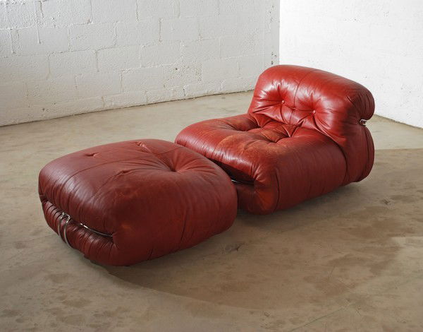 Afra & Tobia Scarpa Red Leather Chair & Ottoman: Designer & Manufacturer: Afra & Tobia Scarpa; Cassina Markings: label Country of Origin & Materials: Italy; leather, chrome plated steel Additional Information & Circa: Fine "Soriana" leather lounge c