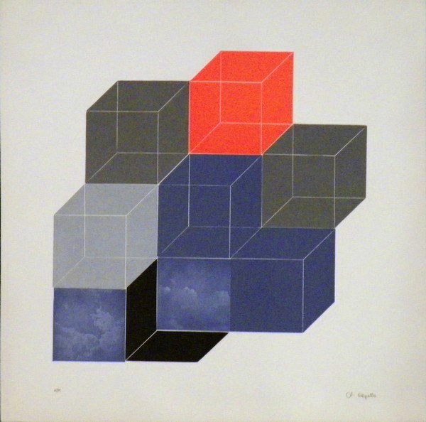 Francisco Copello Print, Artist Proof: Designer & Manufacturer: Francisco Copello Markings: signed Country of Origin & Materials: Chile; print Additional Information & Circa: Graphic print "Multicubes" by Chilean artist Francisco Copello (