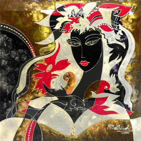 Oleg Zhivetin Painting: Designer & Manufacturer: Oleg Zhivetin Markings: signed Country of Origin & Materials: Russia, USA; mixed media Additional Information & Circa: Vibrant mixed media painting "Snow Fairy" by Oleg Zhivet