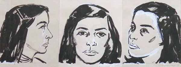 Early Wayne Thiebaud Painting: Designer & Manufacturer: Wayne Theibaud Markings: signed, dated Country of Origin & Materials: USA; India ink, paint, paper Additional Information & Circa: Fine & early "Portrait of a Woman", a tripty