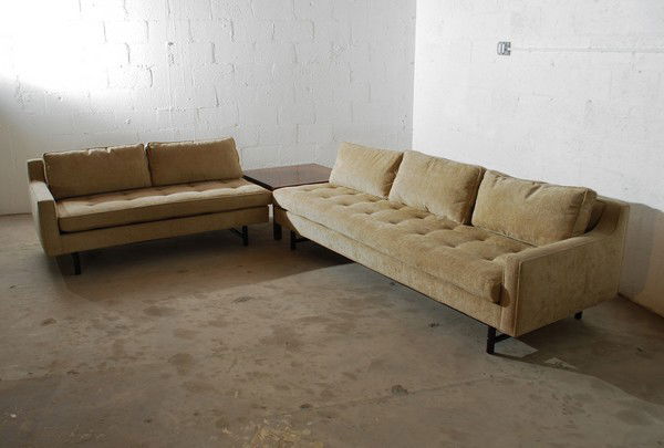 Quality Sectional Sofa & Corner Table Directional: Designer & Manufacturer: Paul Mccobb, Manner of; Directional Markings: table with label, no label on sofa Country of Origin & Materials: USA; walnut, upholstery Additional Information & Circa: Quality