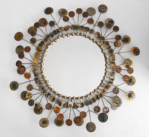 Curtis Jere Raindrops Mirror: Designer & Manufacturer: Curtis Jere; Artisan House, Attributed Markings: none Country of Origin & Materials: USA; metal, mirror Additional Information & Circa: Fine "Raindrops" mirror attributed to C