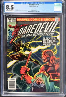 Marvel Comics DAREDEVIL #168, CGC 8.5: Artist/Designer; Manufacturer: Klaus Janson, Frank Miller; Marvel Comics Marking(s); notes: no signatures/marking(s); Jan. 1, 1981 Country of origin; materials: USA; paper Dimensions (H, W, D): 13"h,