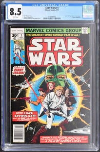 Marvel Comics STAR WARS #1, CGC 8.5: Artist/Designer; Manufacturer: Howard Chaykin, Jim Novak, Marie Severin, Roy Thomas; Marvel Comics Marking(s); notes: no signatures/marking(s); Jul. 10, 1977 Country of origin; materials: USA; paper D