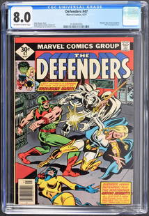 Marvel Comics THE DEFENDERS #47, CGC 8.0: Artist/Designer; Manufacturer: John Costanza, Dan Crespi, Keith Giffen, Archie Goodwin, Ed Hannigan, David Anthony Kraft, Gaspar Saladino; Marvel Comics Marking(s); notes: no signatures/marking(s);