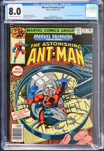 Marvel Comics MARVEL PREMIERE ANT-MAN #47, CGC 8.0: Artist/Designer; Manufacturer: John Byrne, Dan Crespi, Bob Layton, David Michelinie, Tom Orzechowski, Bob Sharen, Roger Stern Marking(s); notes: no signatures/marking(s); Apr. 10, 1979 Country of