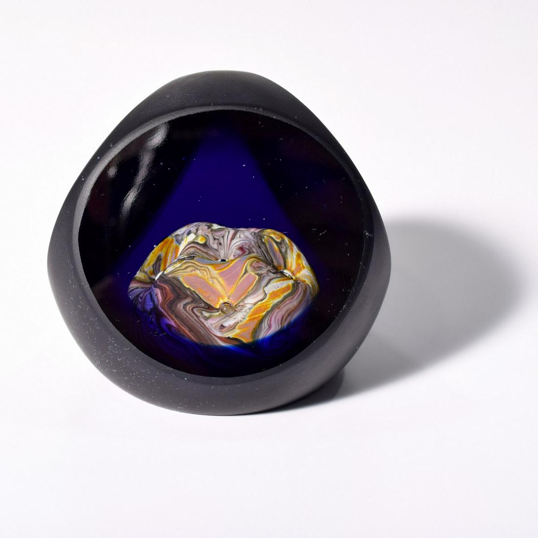 Jon Kuhn Glass Paperweight / Sculpture: Artist/Designer; Manufacturer: Jon Kuhn (b. 1949) Marking(s); notes: signed; 1979 Country of origin; materials: American; cut, ground and polished glass Dimensions (H, W, D): 3"h, 3.25"w, 3.25"d A
