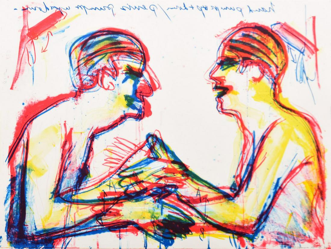 Bruce Nauman "Fingers & Holes (Color)" Lithograph, Signed Edition: Artist/Designer; Manufacturer: Bruce Nauman (b. 1941) Marking(s); notes: signed; AP 7/8 for the edition of 50; 1994 Country of origin; materials: American; lithograph Dimensions (H, W, D): 30"h, 4