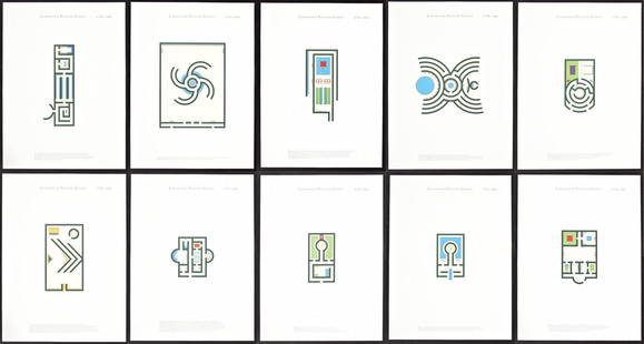 10 Jan Vercruysse "Labyrinth" Suite Lithographs, Signed Editions: Artist/Designer; Manufacturer: Jan Vercruysse (1948-2018) Marking(s); notes: signed; ed. 11/43; 1994-2001 (signed and numbered on colophon) Country of origin; materials: Belgian; lithograph on 240