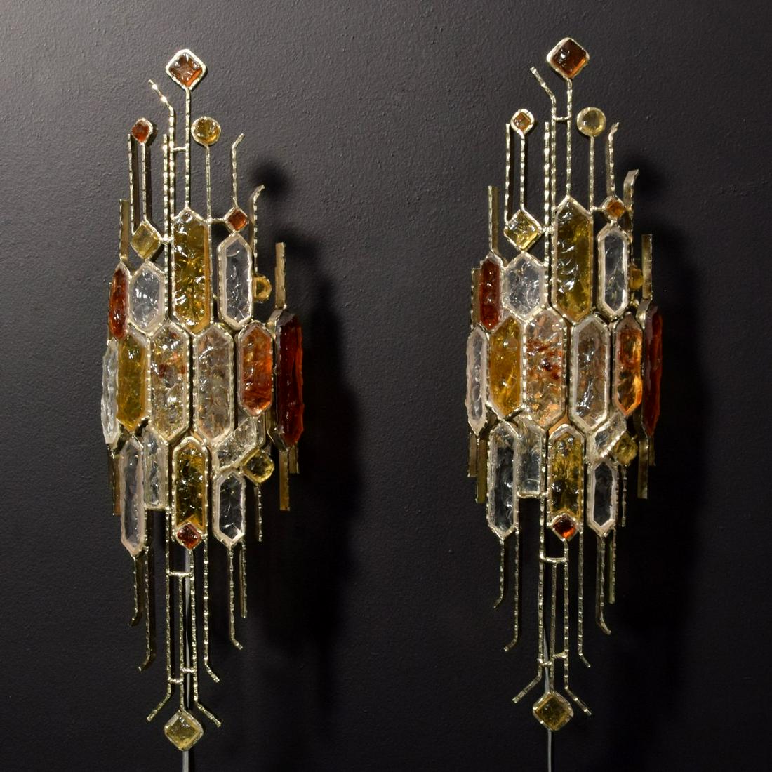 Pair of Sconces, Manner of Poliarte: Artist/Designer; Manufacturer: Poliarte, manner of Marking(s); notes: no marking(s) apparent Country of origin; materials: country of origin unknown; glass, chromed metal Dimensions (H, W, D): 24.