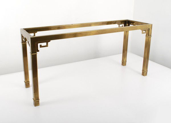Mastercraft Console Table: Designer & Manufacturer: Mastercraft Markings: none Country of Origin & Materials: USA; metal Additional Information & Circa: Quality console table by Mastercraft; c. 1980 (Key Word Search: Baker, sof