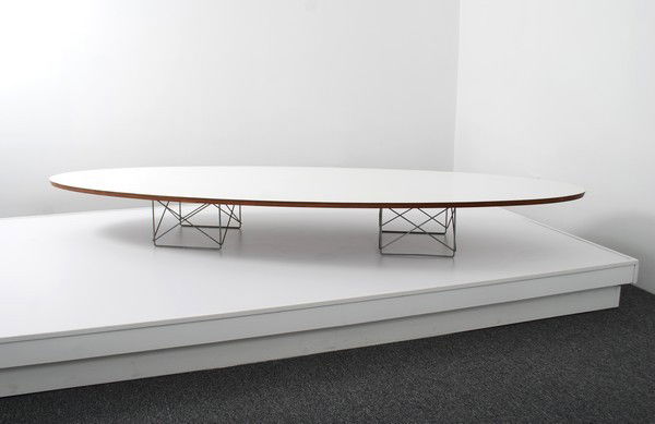 Early Eames "ETR" Surfboard Table: Designer & Manufacturer: Charles & Ray Eames; Herman Miller Markings: marked Country of Origin & Materials: USA; laminated plywood, zinc-plated steel Additional Information & Circa: Fine & early "ETR"