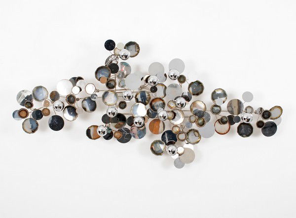 Large "Raindrops" Sculpture by Curtis Jere: Designer & Manufacturer: Curtis Jere; Artisan House Markings: marked; dated Country of Origin & Materials: USA; chromed metal Additional Information & Circa: Large chrome "Raindrops" wall sculpture by