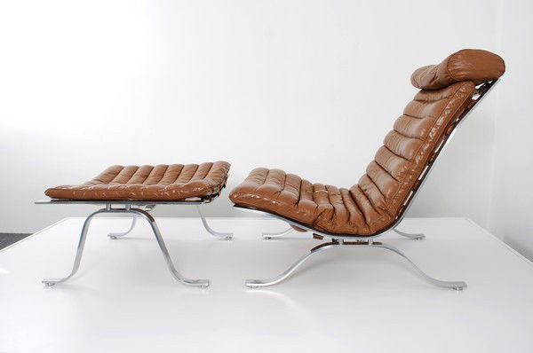 Arne Norell Lounge Chair & Ottoman: Designer & Manufacturer: Arne Norell; Norell Markings: none Country of Origin & Materials: Sweden; chrome-plated steel, leather Additional Information & Circa: Lounge chair & ottoman designed by Arne