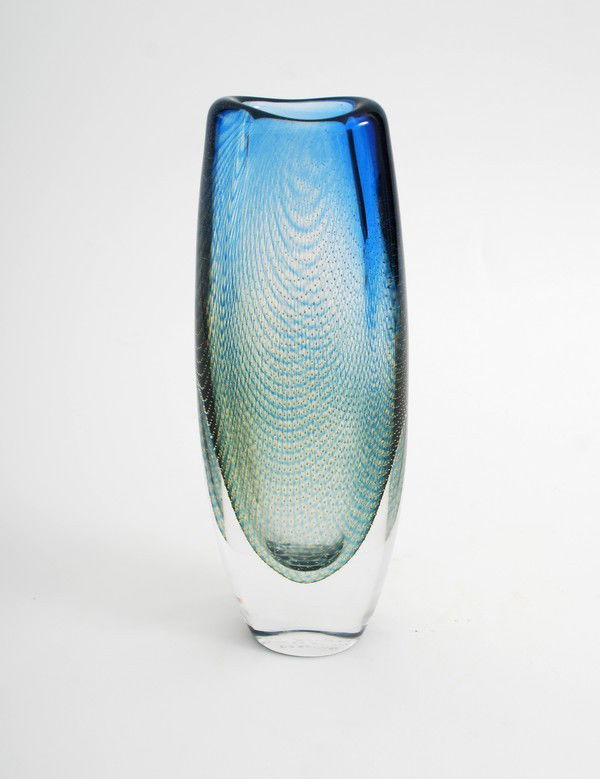 "Kraka" Vase by Orrefors: Designer & Manufacturer: Sven Palmqvist; Orrefors Markings: marked Country of Origin & Materials: Sweden; glass Additional Information & Circa: "Kraka" vase by Sven Palmqvist for Orrefors; c. 1950 Dim