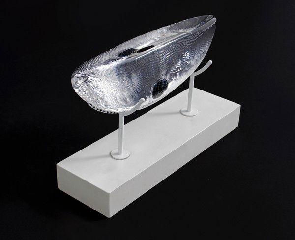 Bertil Vallien Ship Sculpture: Designer & Manufacturer: Bertil Vallien; Kosta Markings: marked Country of Origin & Materials: Sweden; glass, wood, metal Additional Information & Circa: Modernist sculpture by Bertil Vallien for Kost