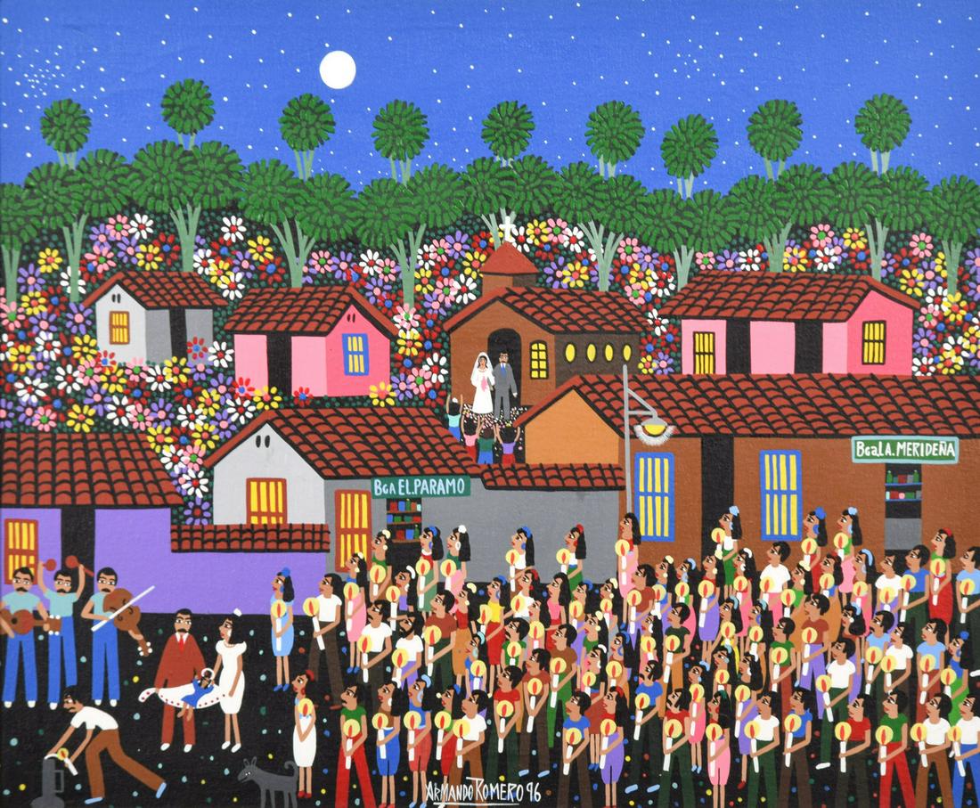 Armando Romero Painting, Naive Village Scene (1 of 9)