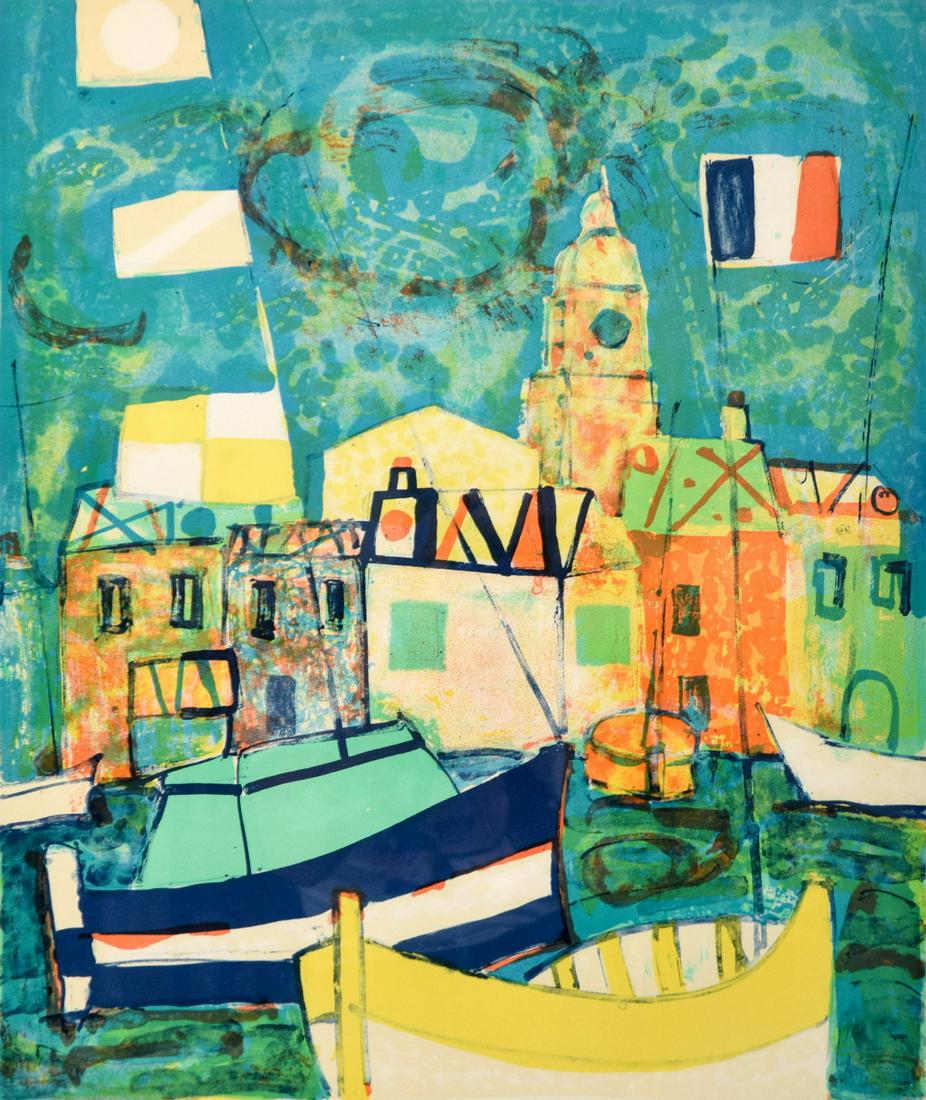 Paul Aizpiri Harbor Scene Lithograph, Signed Edition (1 of 9)