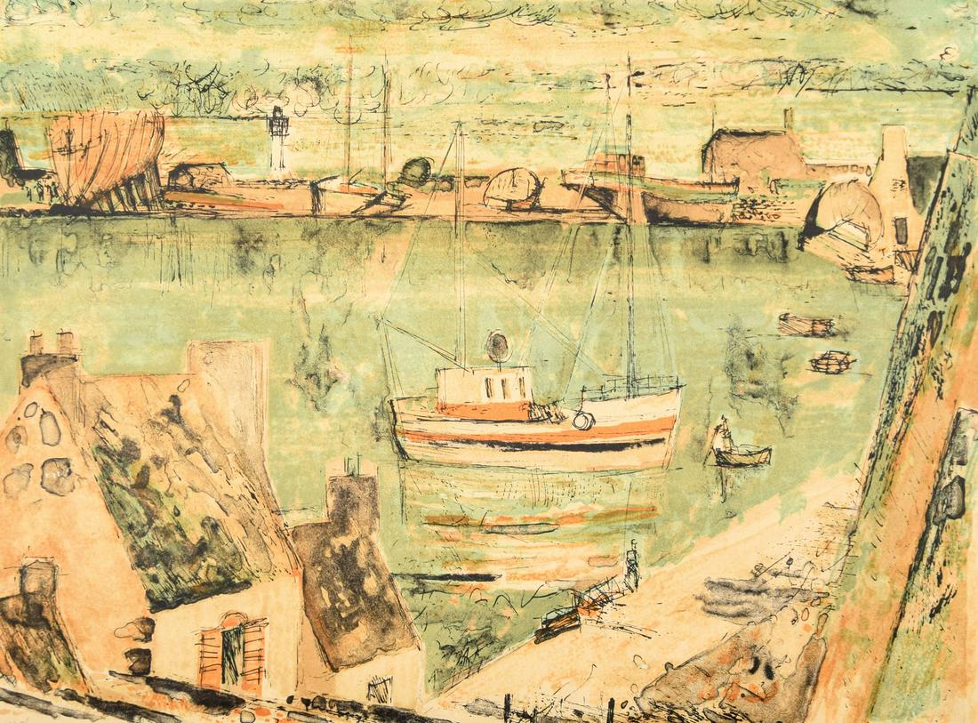 Jacques Petit VUE SUR LE PORT Lithograph, Signed Edition (1 of 7)