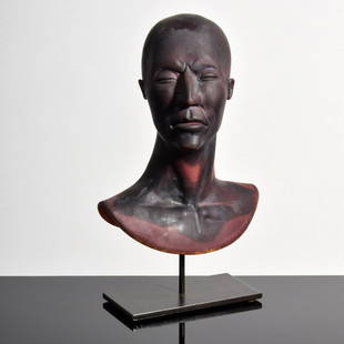 Ross Richmond Glass PORTRAIT Bust / Sculpture: Artist/Designer; Manufacturer: Ross Richmond (b. 1971) Marking(s); notes: signed; 2007 Country of origin; materials: American; blown and hot-sculpted glass, metal (stand) Dimensions (H, W, D): 12.25"h