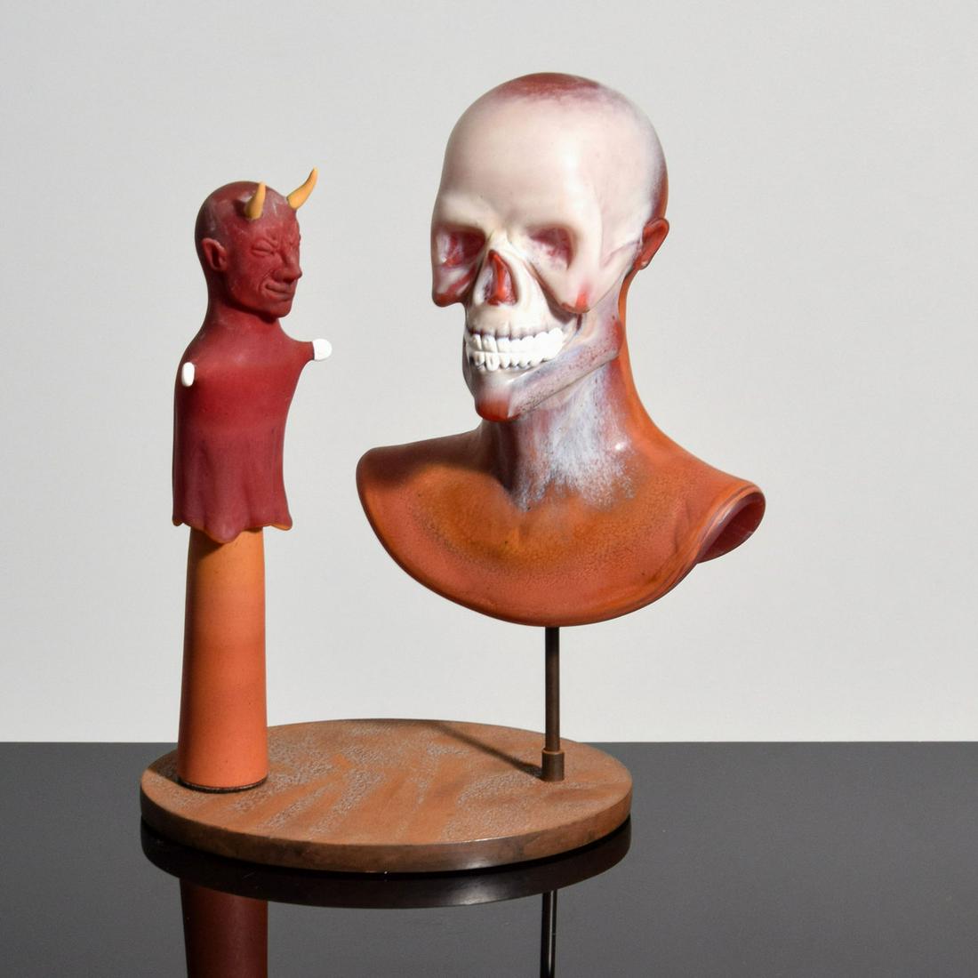 Ross Richmond SPEAK OF THE DEVIL Sculpture: Artist/Designer; Manufacturer: Ross Richmond (b. 1971) Marking(s); notes: signed; 2005 Country of origin; materials: American; blown and hot-sculpted glass, metal (stand) Dimensions (H, W, D): 12.5"h,