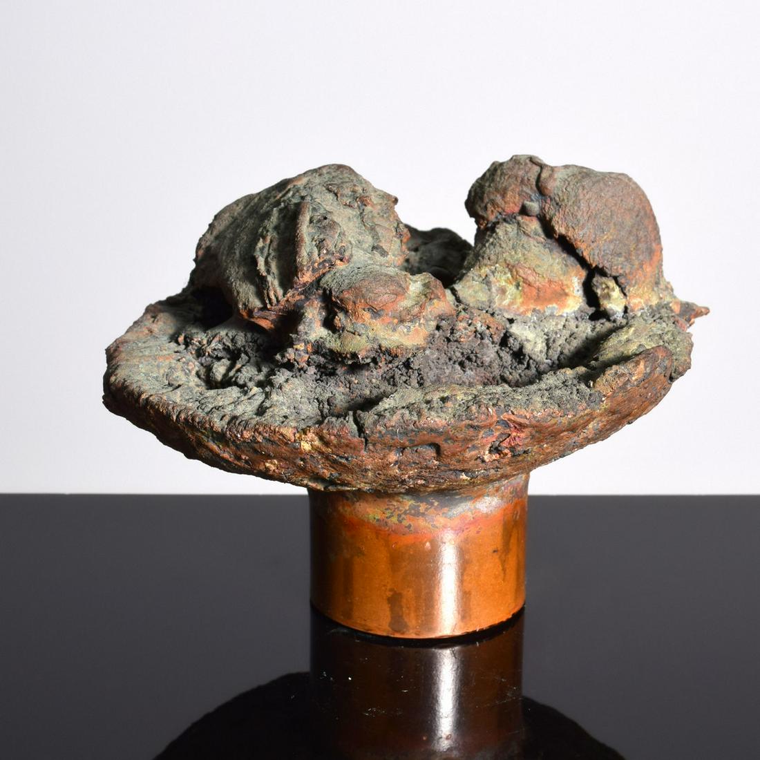Harry Bertoia Sculpture: Artist/Designer; Manufacturer: Harry Bertoia (1915-1978) Marking(s); notes: Wright labels Country of origin; materials: American; forged bronze with applied patina Dimensions (H, W, D): 3.75"h, 6"dia 