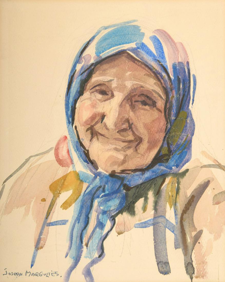 Joseph Margulies Watercolor Painting, Portrait: Artist/Designer; Manufacturer: Joseph Margulies (1896-1984) Marking(s); notes: signed Country of origin; materials: Austrian/American; watercolor, graphite on paper Dimensions (H, W, D): 13.25"h, 10.2
