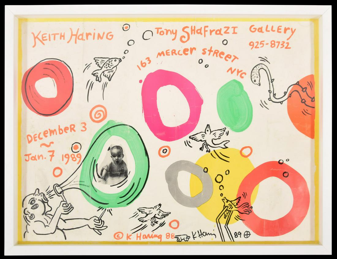 Keith Haring Signed Drawing on Shafrazi Exhibition Print: Artist/Designer; Manufacturer: Keith Haring (1958-1990) Marking(s); notes: signed, marking(s); 1988, 1989 Country of origin; materials: American; marker on offset lithograph poster Dimensions (H, W, D