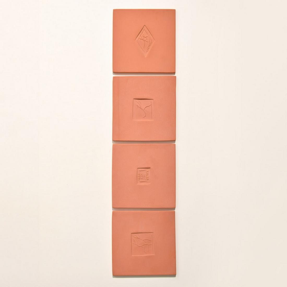 4 Pablo Picasso Tiles, Madoura (A.R. 613, 615, 619, 633): Artist/Designer; Manufacturer: Pablo Picasso (Spanish, 1881-1973); Madoura Marking(s); notes: signed, Madoura Plein Feu imprint, Poincon Original de Picasso imprint, marking(s); ed. 92/500ed. 109/500,
