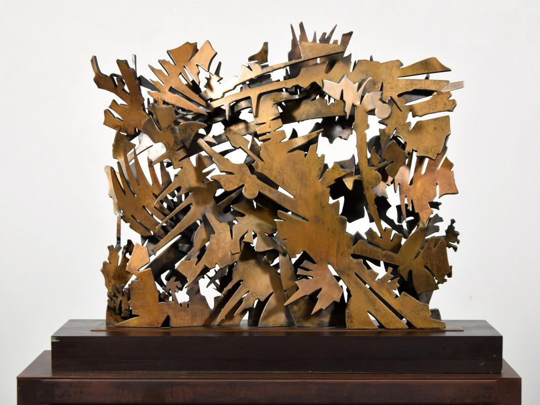 Monumental Albert Paley INTERLACE Bronze Sculpture: Artist/Designer; Manufacturer: Albert Paley (b. 1944) Marking(s); notes: engraved signature; 2006 Country of origin; materials: American; bronze, steel, wood Dimensions (H, W, D): sculpture on wheeled