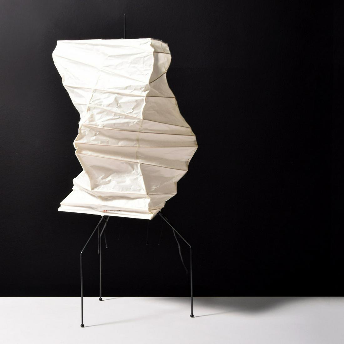 Isamu Noguchi 27N Floor Lamp: Artist/Designer; Manufacturer: Isamu Noguchi (1904-1988); Ozeki & Co., Ltd. Marking(s); notes: signed, marking(s) Country of origin; materials: Japanese/American; washi paper, bamboo, enameled steel, 