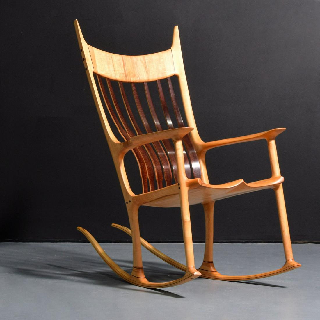 Rocking Chair, Manner of Sam Maloof: Artist/Designer; Manufacturer: Sam Maloof, manner of Marking(s); notes: no marking(s) apparent Country of origin; materials: country of origin unknown; wood Dimensions (H, W, D): 47.25"h, 25"w, 47.5"d