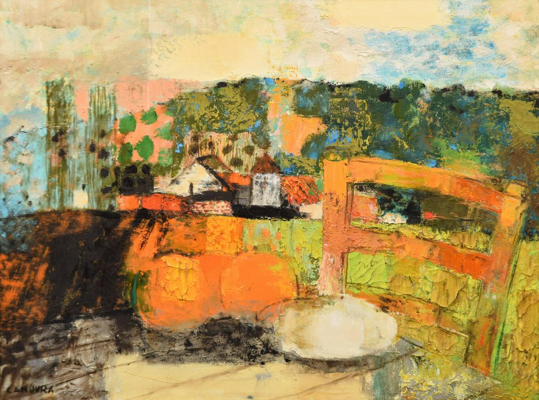 Noe Canjura Still Life Painting: Artist/Designer; Manufacturer: Noe Canjura (1922-1970) Marking(s); notes: signed Country of origin; materials: Salvadoran; oil on canvas Dimensions (H, W, D): 17.5"h, 23.5"w; 27"h, 33"w frame Addition