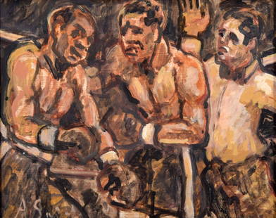 2 Arthur Smith Boxing Paintings: Artist/Designer; Manufacturer: Arthur Smith (1897-1972) Marking(s); notes: signed Country of origin; materials: American; oil on board Dimensions (H, W, D): (1) 10.5"h, 13.5"w; 13.5"h, 16.5"w frame; (