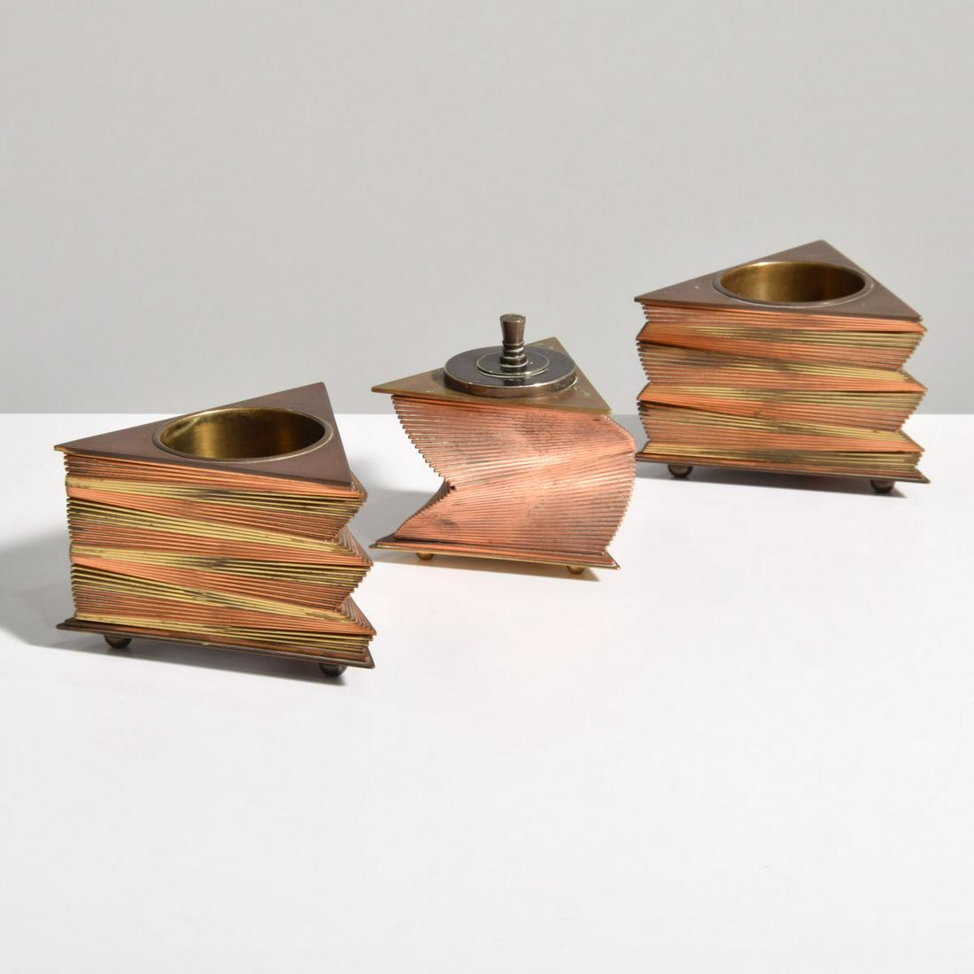 3 John Otar Boxes: Artist/Designer; Manufacturer: John Otar (1891-1939) Marking(s); notes: signed, marking(s) Country of origin; materials: USA; brass, copper, steel (lid) Dimensions (H, W, D): largest: 3.5"h, 5.5"w, 5.