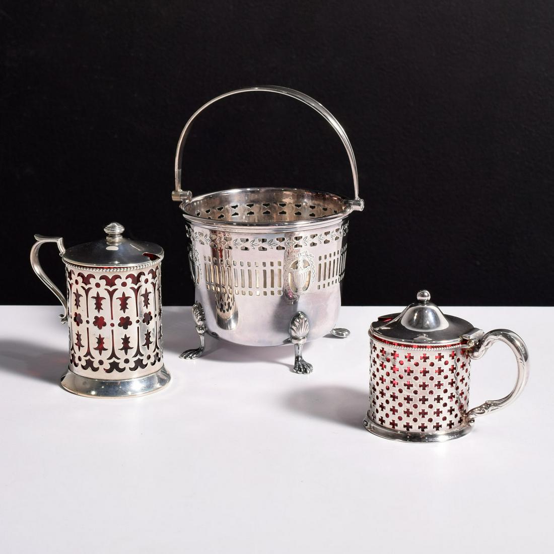 R. Wallace & Sons Sterling Silver Mustard Pot, Watrous Mfg. Co. Silverplate Mustard Pot & English: Artist/Designer; Manufacturer: R. Wallace & Sons, Watrous Mfg. Co., other unknown Marking(s); notes: signed, sterling imprint, marking(s) Country of origin; materials: USA, England, country of origin 
