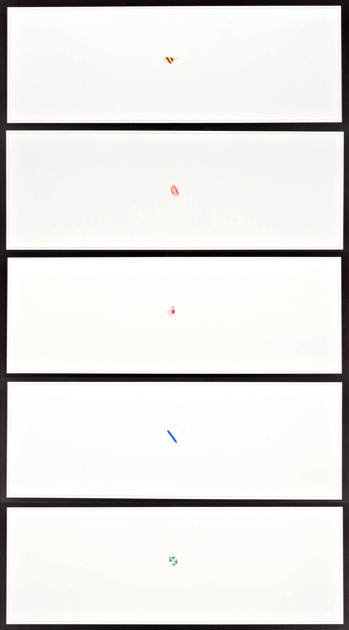 Richard Tuttle PERCEIVED OBSTACLES Suite of 5 Lithographs: Artist/Designer; Manufacturer: Richard Tuttle (b. 1941) Marking(s); notes: signed; ed. 42/45; 1991 (all) Country of origin; materials: American; lithograph Dimensions (H, W, D): 12.5"h, 36.5"w each; 1
