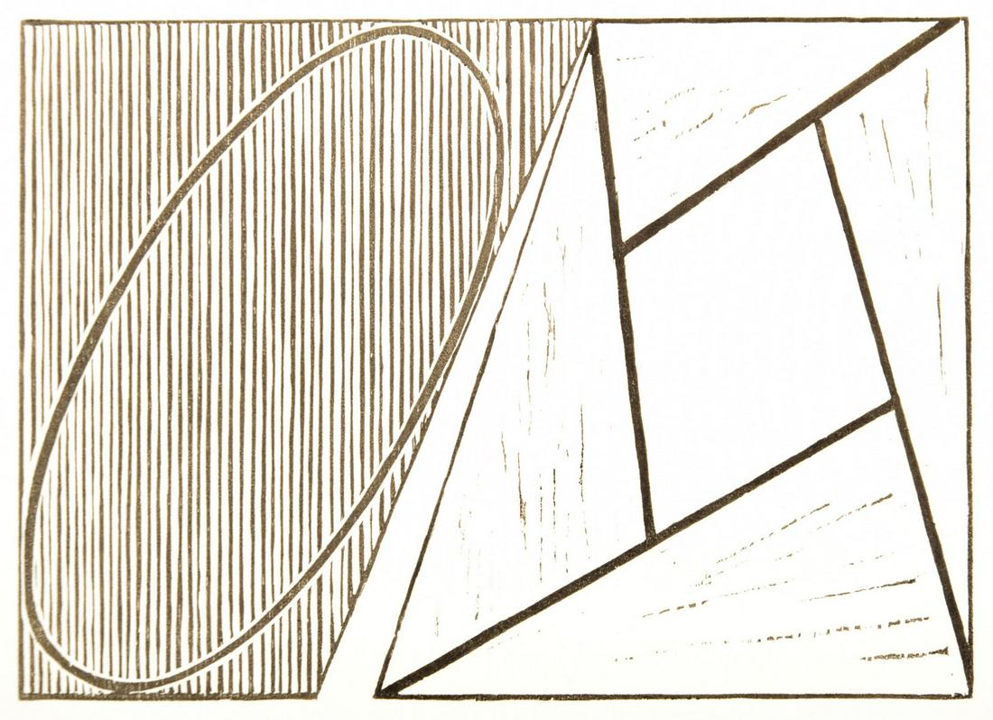 Robert Mangold Woodcut Print, Signed Edition: Artist/Designer; Manufacturer: Robert Mangold (b. 1937) Marking(s); notes: signed; ed. 14/35; 1989-1990 Country of origin; materials: American; woodcut on mulberry paper Dimensions (H, W, D): 15.5"h,