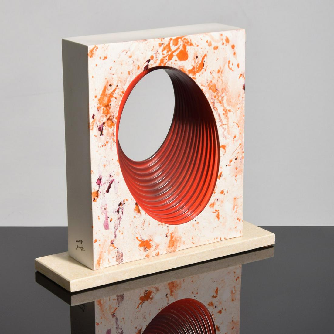 Oh-Hoon Kwon Sculpture: Artist/Designer; Manufacturer: Oh-Hoon Kwon (b. 1947) Marking(s); notes: signed, marking(s); 2013 Country of origin; materials: Korean; ceramic Dimensions (H, W, D): 14.75"h, 15.75"w, 4.75"d Additiona