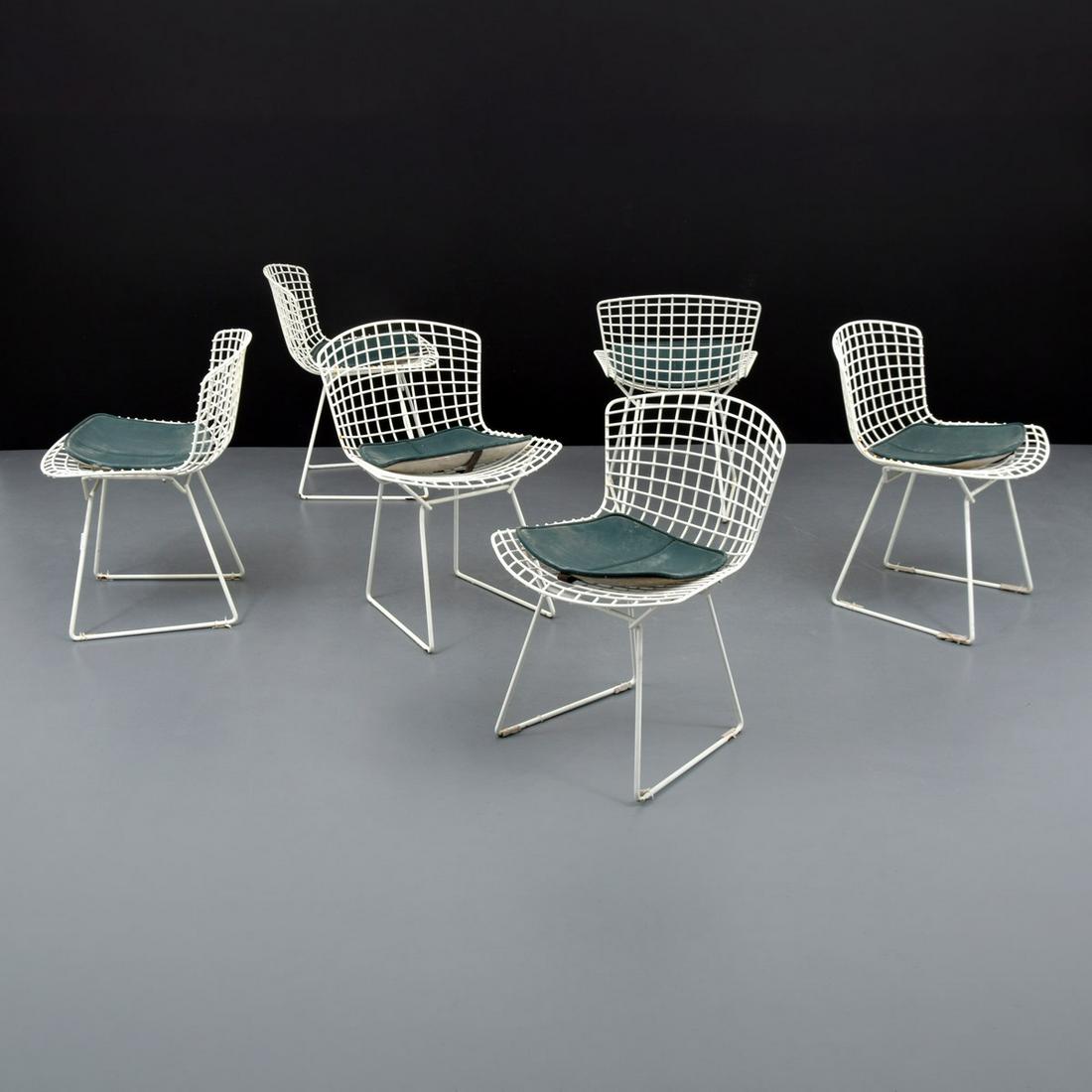 Harry Bertoia Dining Chairs, Set of 6: Artist/Designer; Manufacturer: Harry Bertoia; Knoll Marking(s); notes: Knoll stamp, marking(s) Country of origin; materials: USA; enameled metal, vinyl Dimensions (H, W, D): 29.25"h, 21.25"w, 17.25"d;