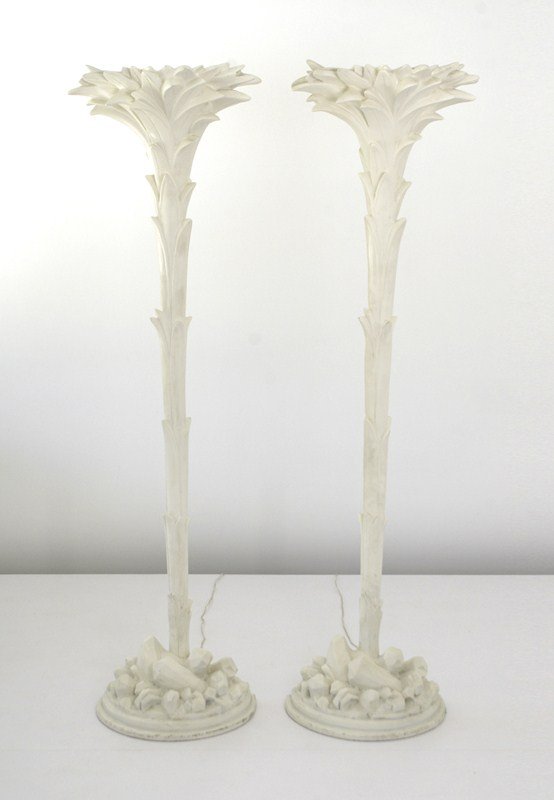 Pair of Floor Lamps, Serge Roche: Designer & Manufacturer: Serge Roche Markings: marked Country of Origin & Materials: USA; other (resin) Additional Information & Circa: Pair of Serge Roche palm tree floor lamps with palm frond and ro