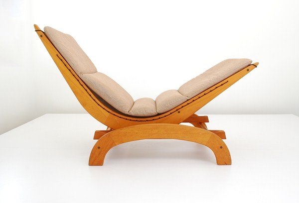 Zero Gravity Rocking Chair: Designer & Manufacturer: Asko, Manner of Markings: none Country of Origin & Materials: unknown; beech, upholstery Additional Information & Circa: Modernist zero gravity rocker in the manner of Asko; c