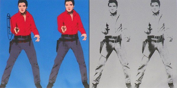 "Elvis I And Elvis II" Lithograph, Andy Warhol: Designer & Manufacturer: Andy Warhol Markings: marked Country of Origin & Materials: American; offset lithograph Additional Information & Circa: "Elvis I And Elvis II" offset lithograph by Andy Warhol