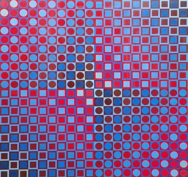 Victor Vasarely Original Wall Art: Designer & Manufacturer: Victor Vasarely Markings: signed Country of Origin & Materials: Hungarian; applied plastic, metal Additional Information & Circa: Original Victor Vasarely (b. 1908-1997) Op Ar